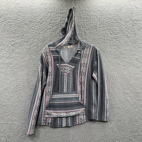 Wallflower Women Baja Hoodie Large‎ Gray Pink Striped Hippie Boho Southwestern - Picture 1 of 8